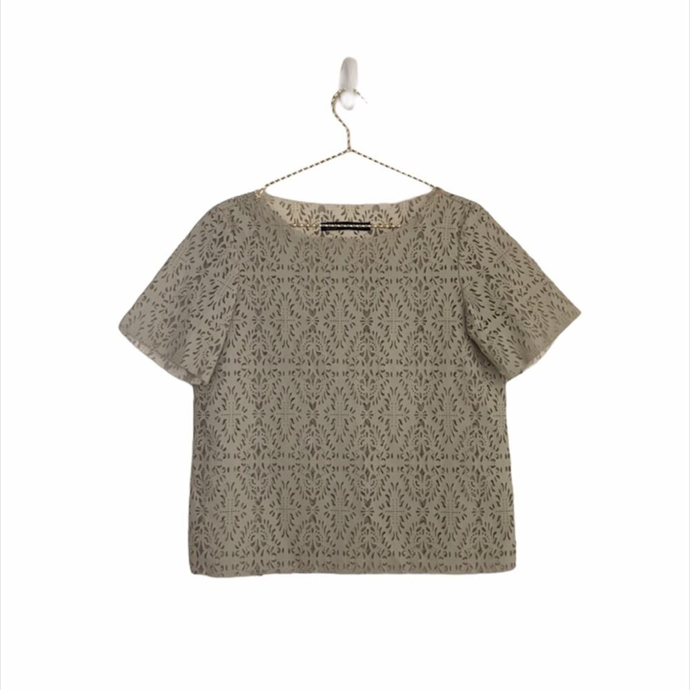 ZARA Nude Leather Cut Out Short Sleeve Crop Top Small